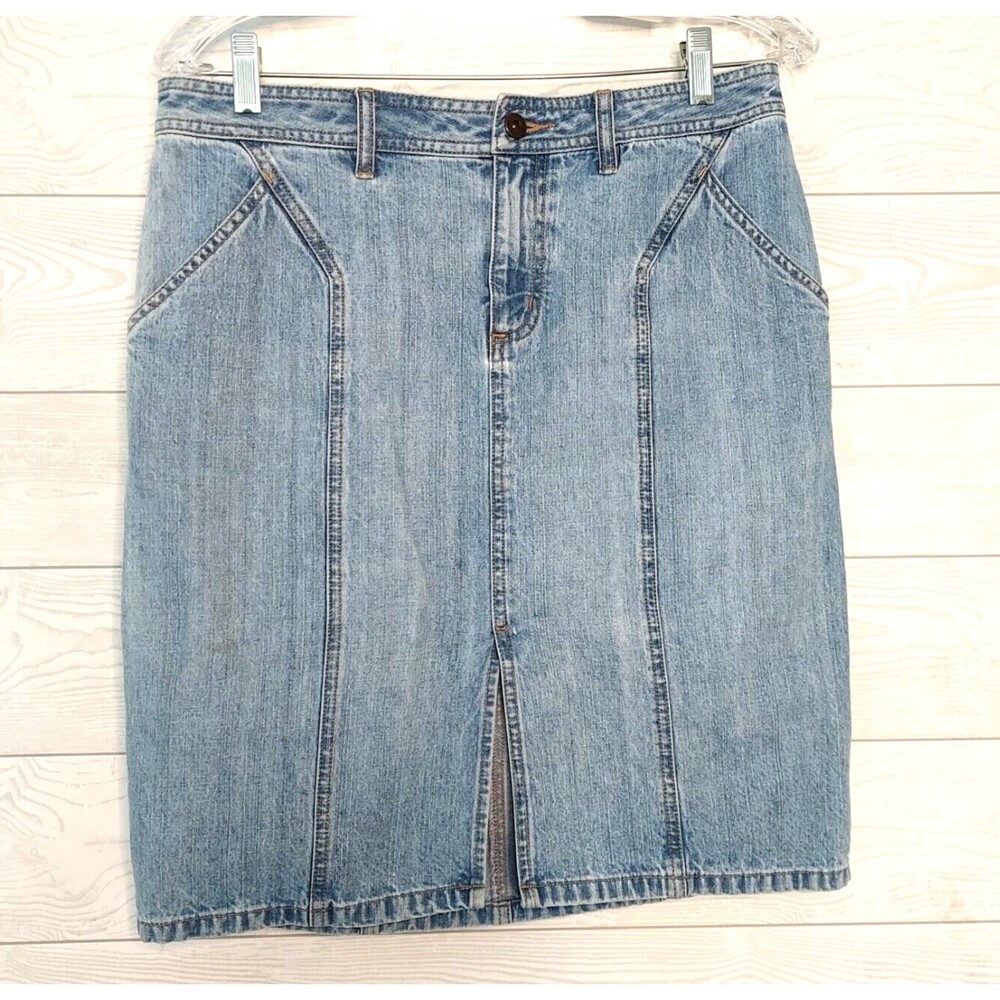 J Crew Womens Jean Skirt Pencil Straight Modest Classic Denim Pockets Size 8